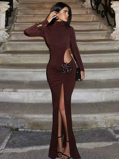 Turtleneck | Elegant Maxi Klänning Dam – Långa Ärmar och Tidlös Stil 2
