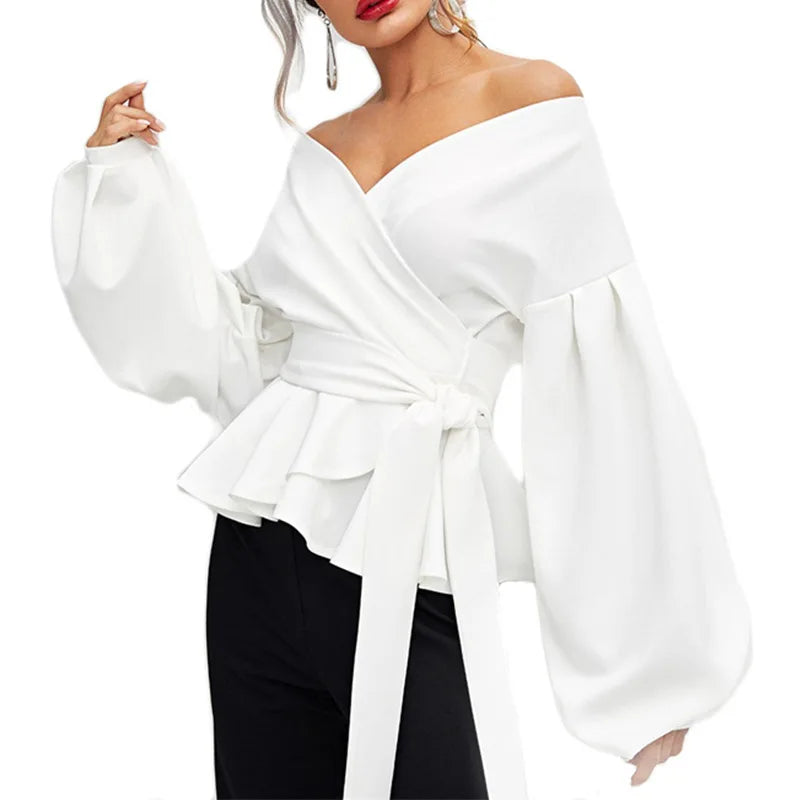 Janet | Elegant Off-Shoulder V-Ringblus – Lätt Tyg för Sofistikerad Look 3