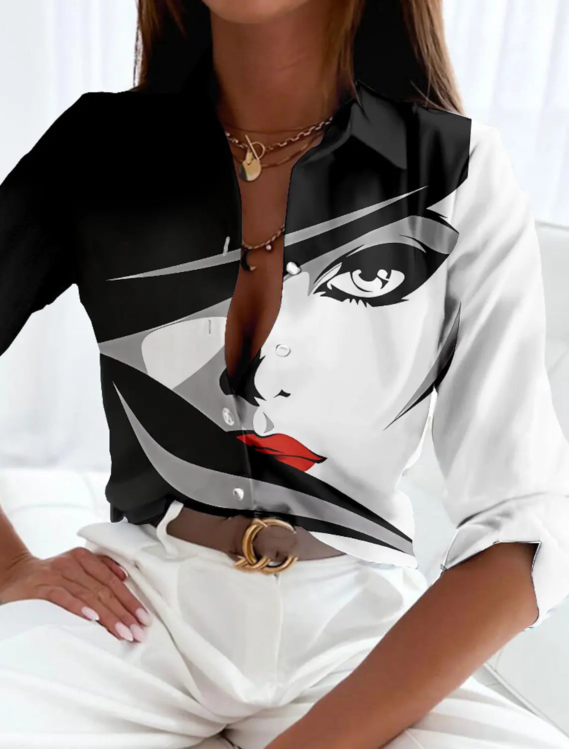 Women's Blouse Multicolor Size M Breathable Fabric-3