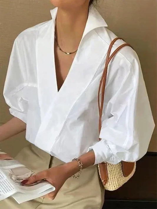 Simona | Elegant V-ringningsblus Dam – Vit Mångsidig Stil och Komfort 1