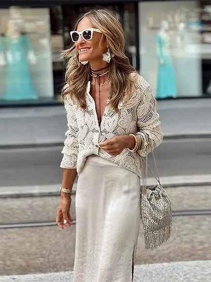 Halina | Elegant Vit Blus För Damer – Virkningsdetaljer 2