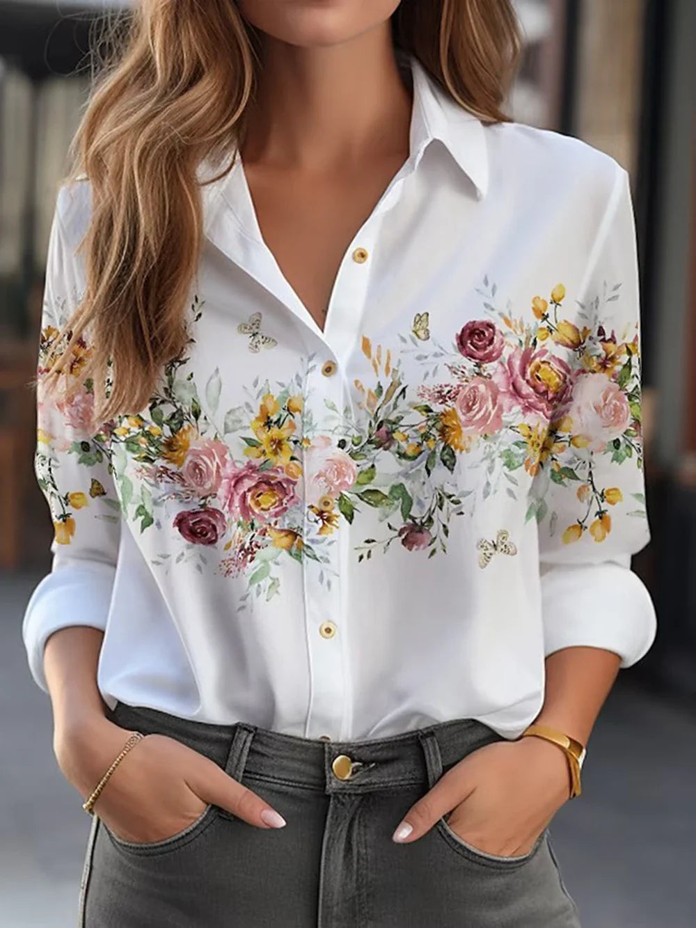 Regine | Elegant Blommig Blus – Andningsbart Tyg För Varje Tillfälle 3