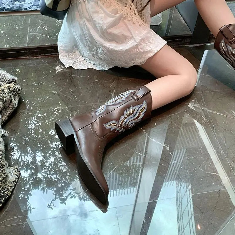Tatiana | Retro Mid-Calf Western Cowboy Boots – Tidlös Charm och Komfort 3