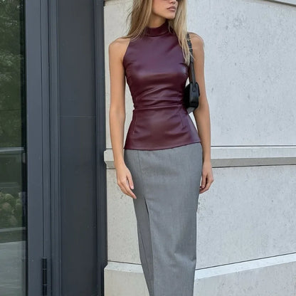 Delora | Elegant Ärmlös Topp – Halvsköldpadda Krage för Stil och Komfort 4
