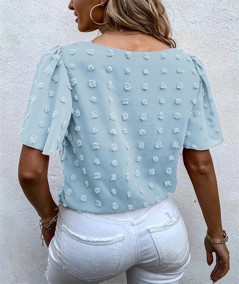Women's Going Out Top White Size M Chiffon 3D Flowers-6