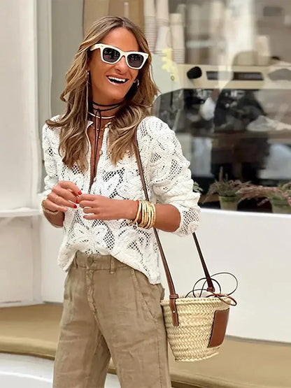 Halina | Elegant Vit Blus För Damer – Virkningsdetaljer 6