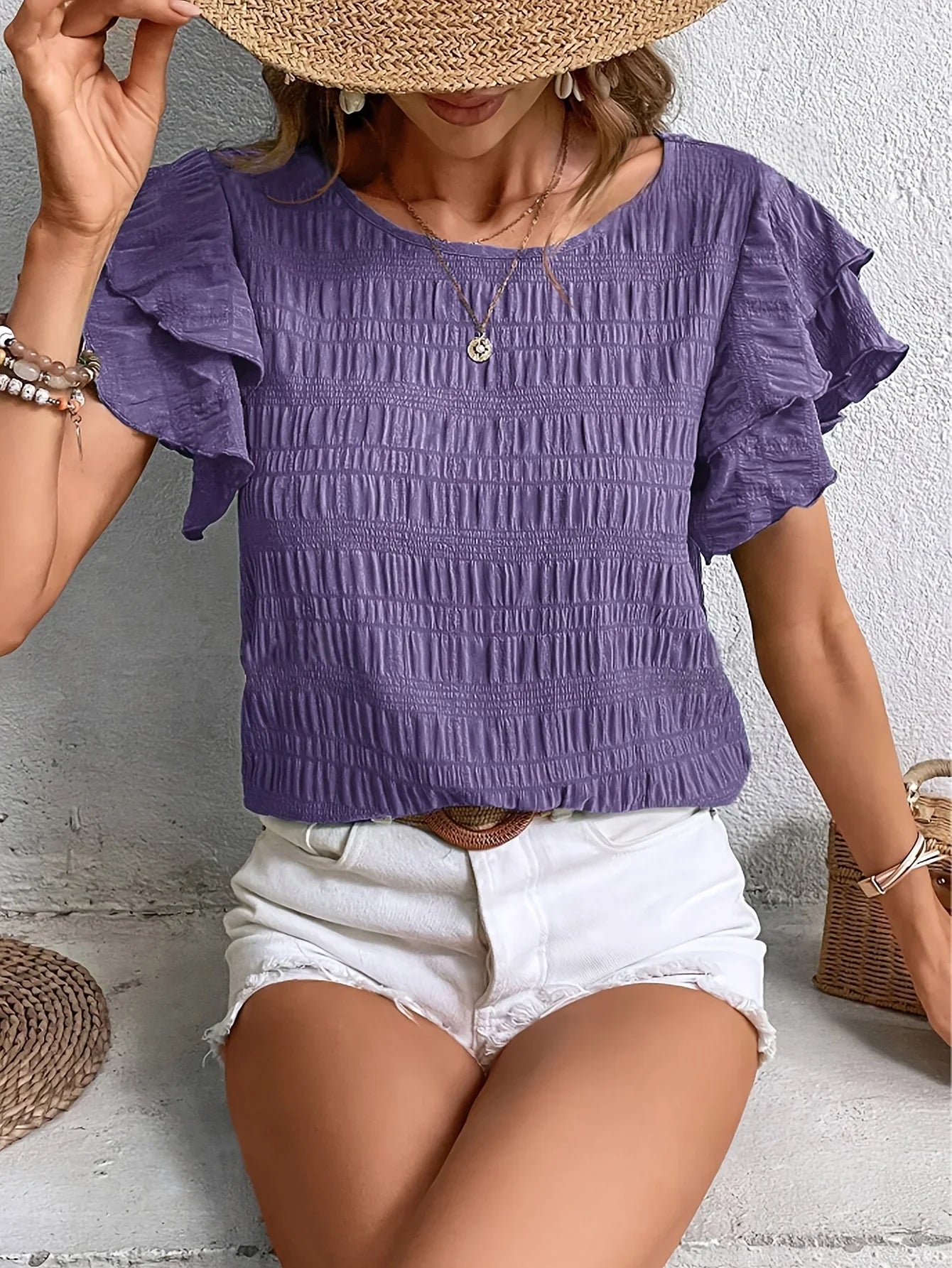 Variant image for Women's Blouse Red Size M Lightweight Cotton Ruffled Summer Top-10