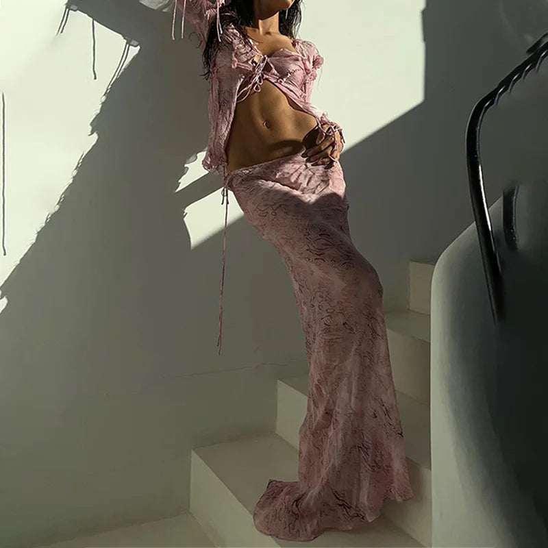 Lorys | Elegant Sheer Sleeve Set – Blå Maxikjol För Formella Tillfällen 4