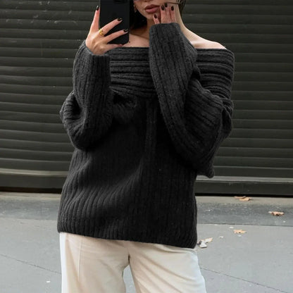 Clascois | Off-Shoulder Ribbed Sweater