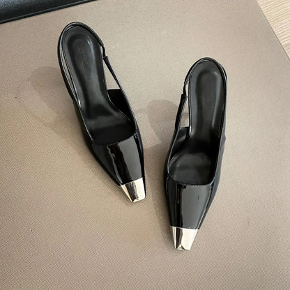 Elodie | Eleganta Högklackade Skor – Patentläder med Metallfyrkantig Tå 6