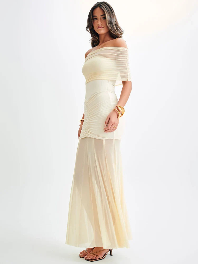 Mozision | Elegant Off-Shoulder Rygglös Klänning – Perfekt För Bröllop Och Fest 3