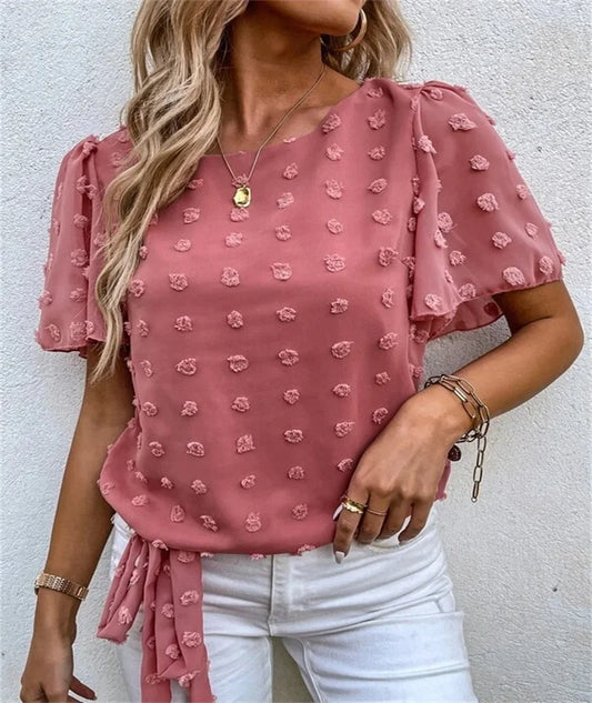 Women's Going Out Top White Size M Chiffon 3D Flowers-1