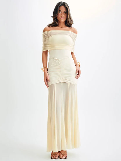 Mozision | Elegant Off-Shoulder Rygglös Klänning – Perfekt För Bröllop Och Fest 1