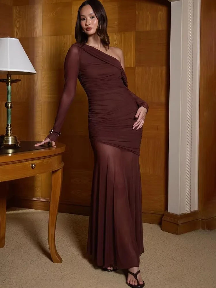 Adela | Elegant En-Shoulder Maxi Klänning Dam – För Bröllop Och Kvällsevenemang 3