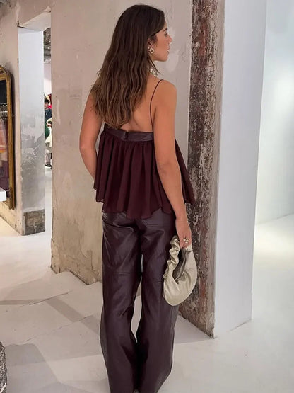 Githa | Elegant Bourgogne Ruffle Crop Topp För En Feminin Look 3