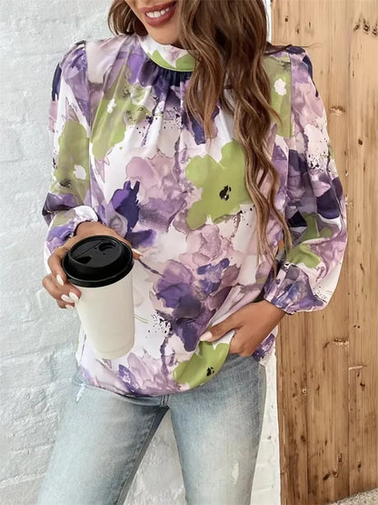Karien | Elegant Blommig Blus – Höghals och Ballongärmar För Varje Tillfälle 5