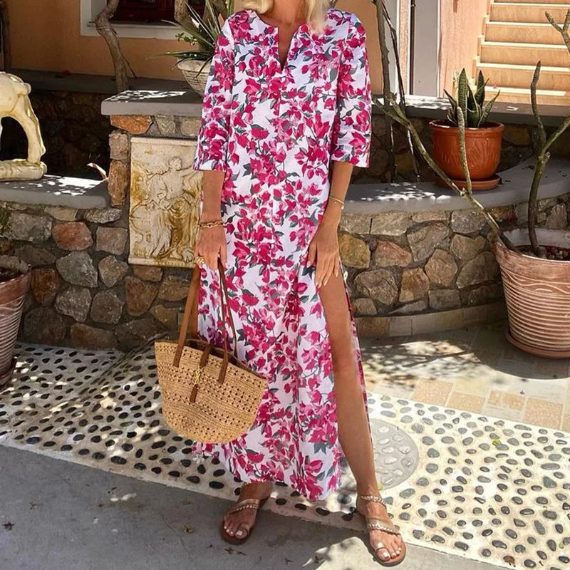 Hege | Elegant Sommarklänning Dam Med Blommigt Mönster För Frihet Och Stil-1