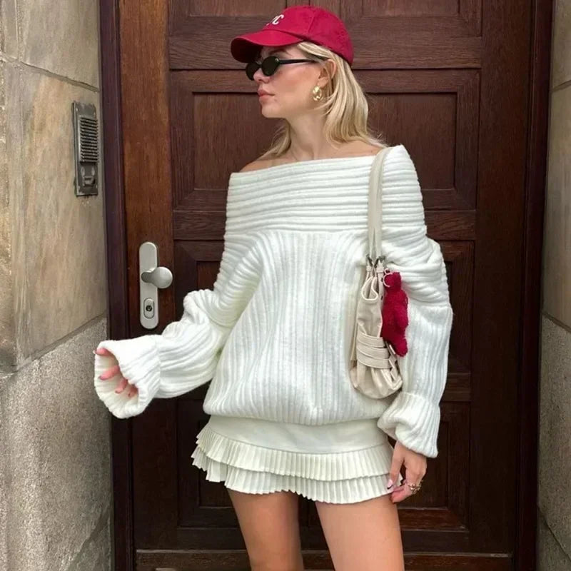 Jacquelina | Cozy Off Shoulder Knit Sweater