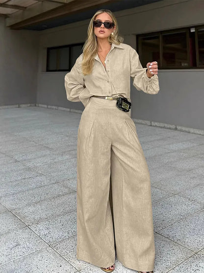 Katherine | Stilig Linne Set Dam – Khaki för Komfort och Avslappnad Passform 1