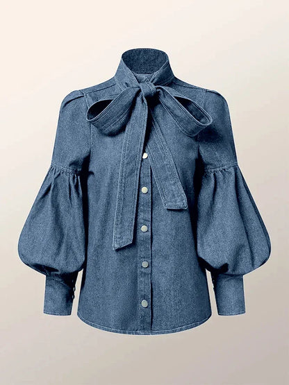 Heidi | Blusar Dam Puffhylsa Denimblus – Elegant Stil med Feminin Touch 9