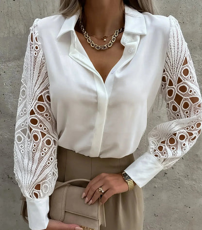 Lieke | Tidlös Vit Blus – Spetshylsor För Elegant Stil 1