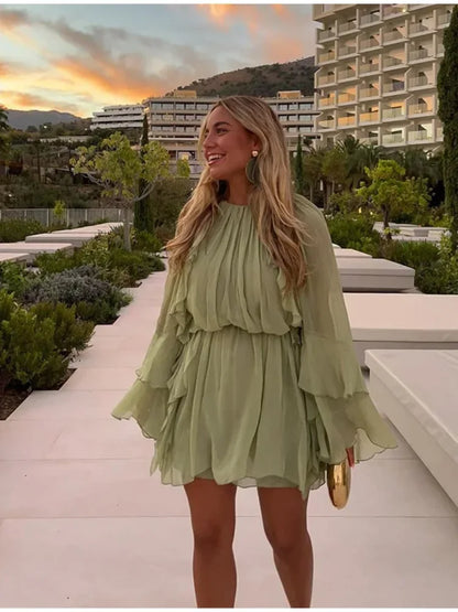 Sheena | Vintage Sommarklänning i Chiffong – V-ringning och Rufsade Detaljer 7