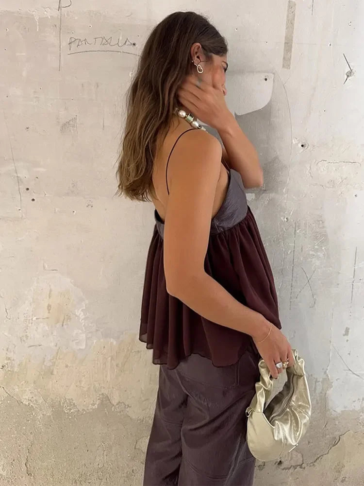 Githa | Elegant Bourgogne Ruffle Crop Topp För En Feminin Look 4