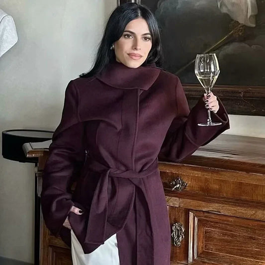 Gisela | Elegant Vinterjacka Dam – Ullblandning med Bältad Midja 1