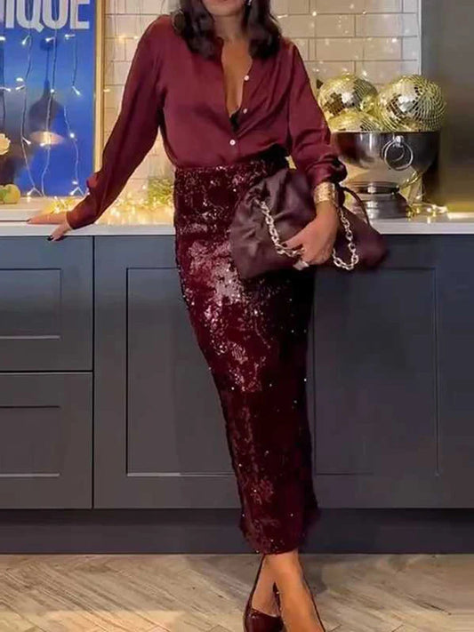 Kenisha | Glamourös Paljettskjorta och Kjol Set för Speciella Tillfällen 1