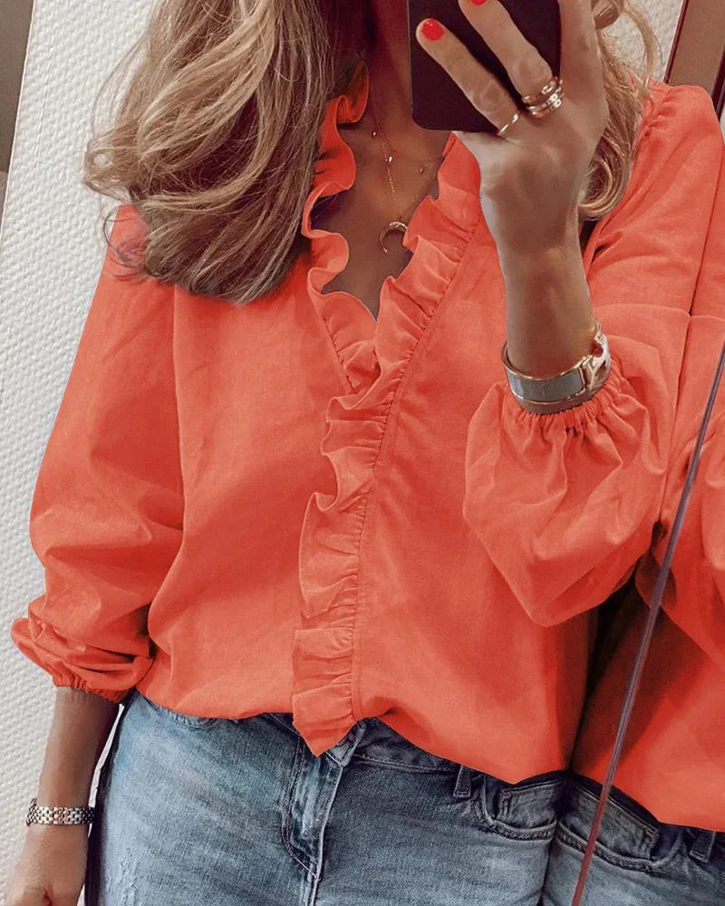 Anna | Romantisk Ruffle-Blus Dam – Eleganta Detaljer 3