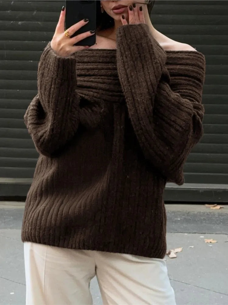 Clascois | Off-Shoulder Ribbed Sweater