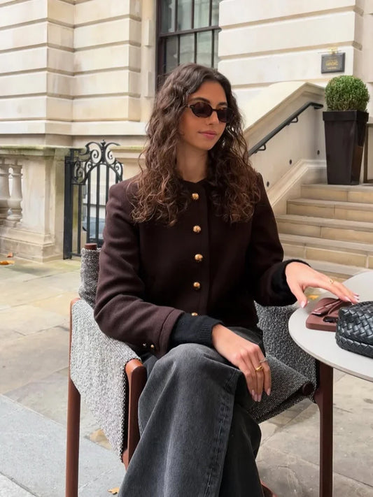 Inera | Chic Ull O-Hals Beskuren Jacka – Elegant Stil och Komfort 1
