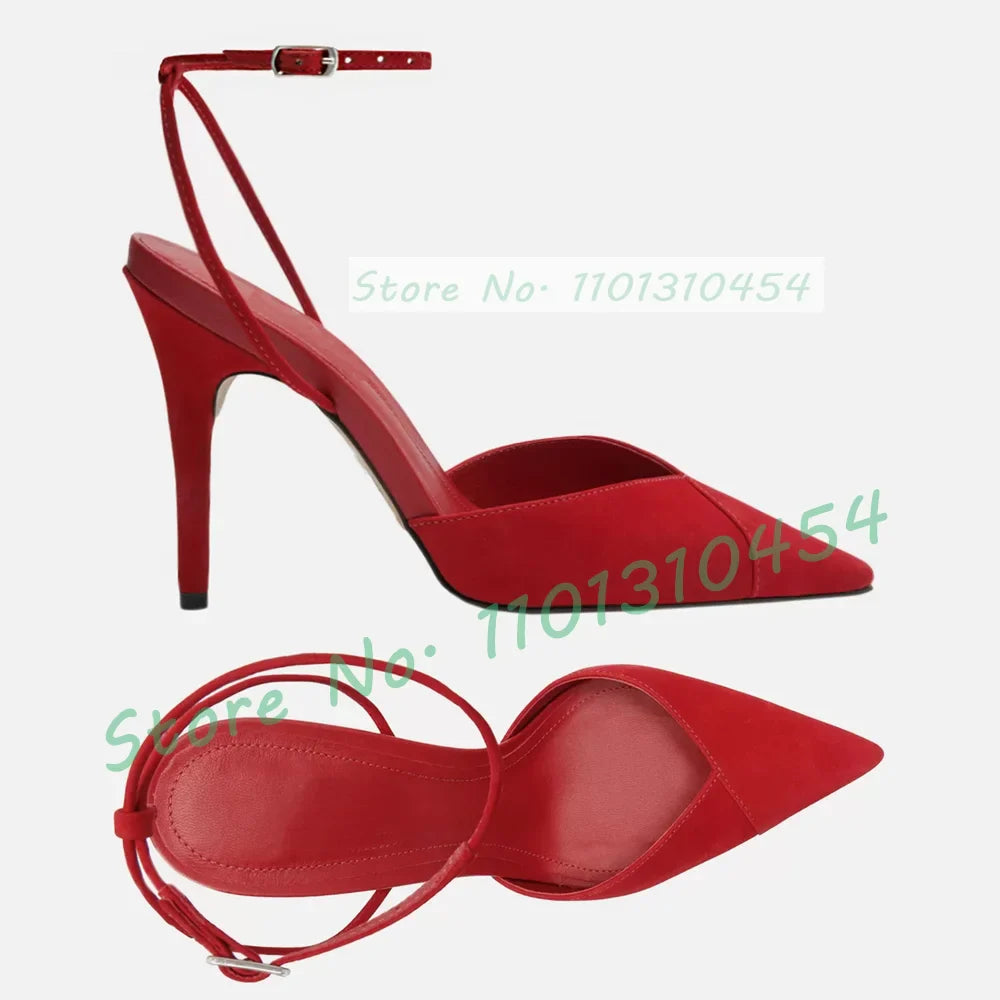 Mauver | Eleganta Röd Mocka Stilettos – Spetsig Tå För Komfort Och Stil 4