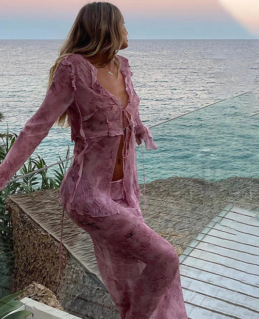 Lorys | Elegant Sheer Sleeve Set – Blå Maxikjol För Formella Tillfällen 1
