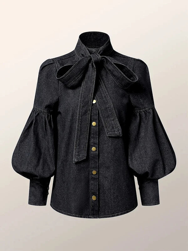 Heidi | Blusar Dam Puffhylsa Denimblus – Elegant Stil med Feminin Touch 8