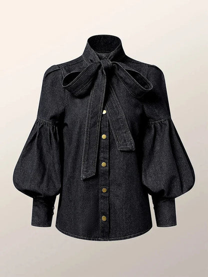 Heidi | Blusar Dam Puffhylsa Denimblus – Elegant Stil med Feminin Touch 8
