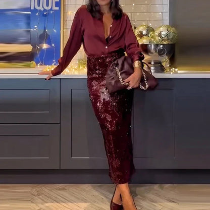 Kenisha | Glamourös Paljettskjorta och Kjol Set för Speciella Tillfällen 2