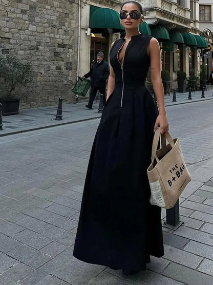 Zelia | Elegant Ärmlös Midiklänning Dam – Hög Midja För Alla Tillfällen 8