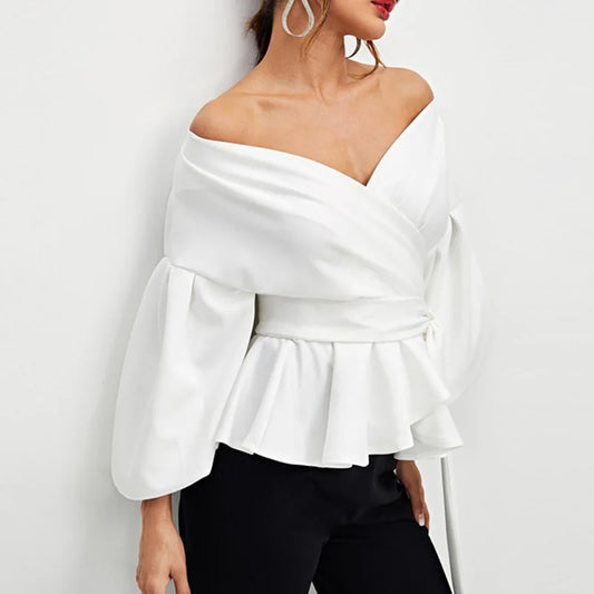 Janet | Elegant Off-Shoulder V-Ringblus – Lätt Tyg för Sofistikerad Look 1
