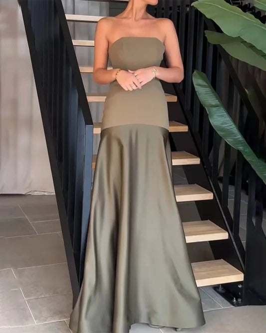 Nadine | Chic Stropplös Maxiklänning Dam – Lapptäckdesign För Eleganta Tillfällen 1