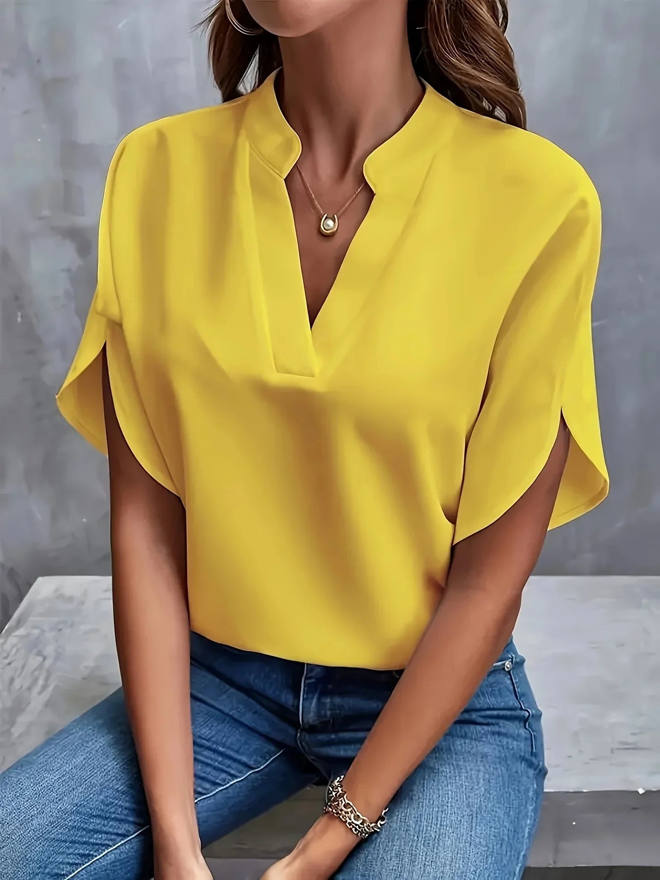 Variant image for Women's Blouse White Size M Cotton V-Neck Cap Sleeves-2