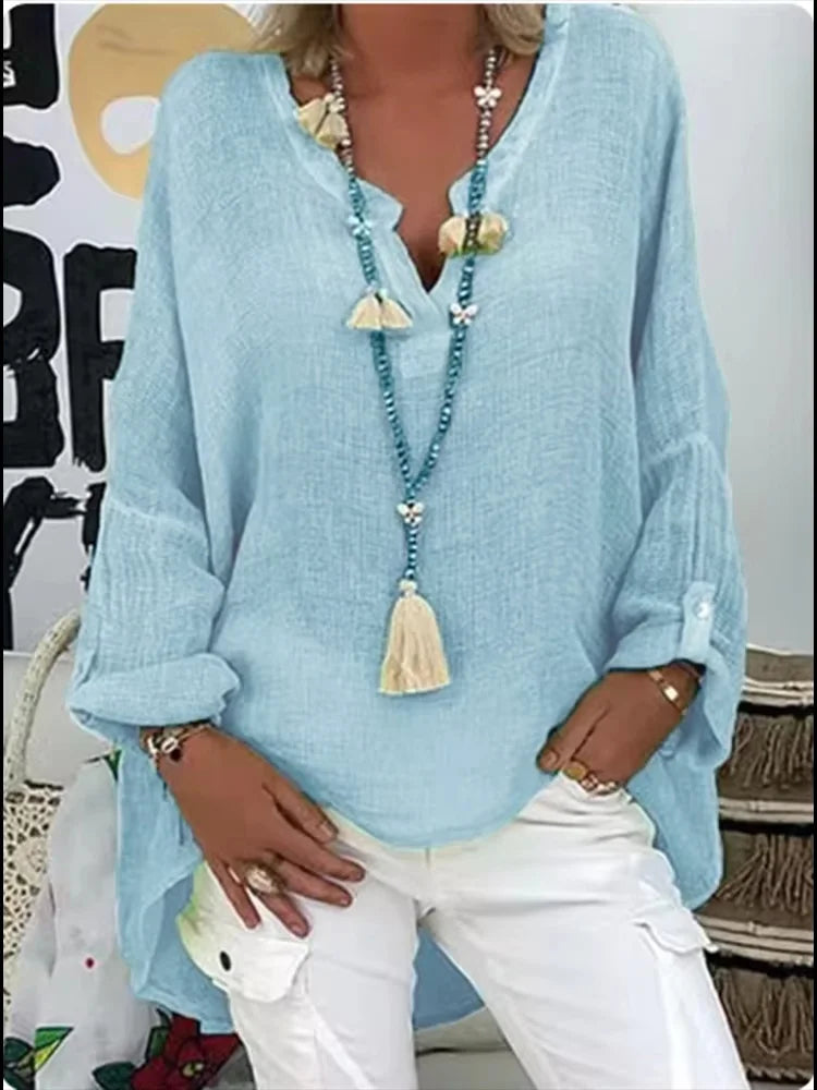 Variant image for Women's Oversized Blouse White Size M Cotton - Airy Summer Top for Women-12