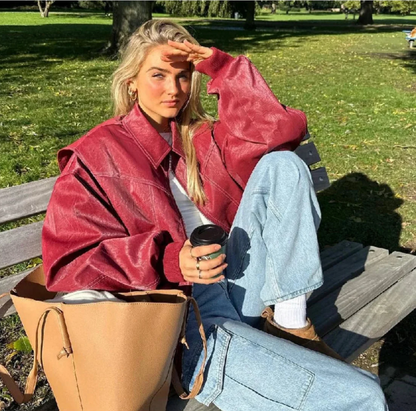 Faye | Trendig Oversized Skinnjacka Dam – Svart För Alla Tillfällen 4