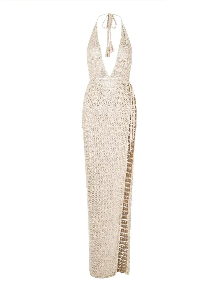 Unica | Elegant Rygglös Klänning – Virkningsdetaljer För Boho-Chic Stil 8