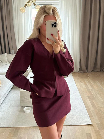 Kimberly | Elegant Stickad V-Ringning Och Kjoluppsättning – För Stil Och Komfort 6