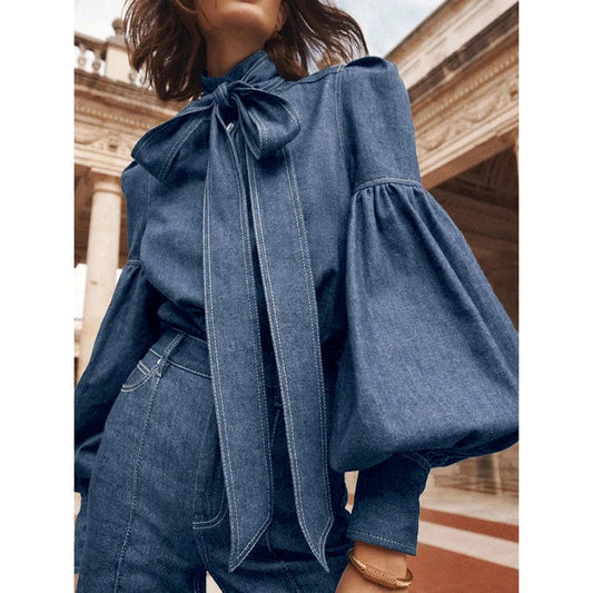 Heidi | Blusar Dam Puffhylsa Denimblus – Elegant Stil med Feminin Touch 1