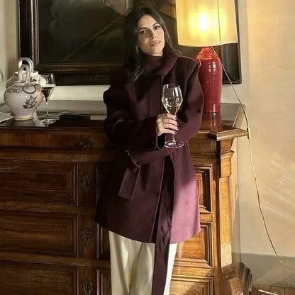 Gisela | Elegant Vinterjacka Dam – Ullblandning med Bältad Midja 2