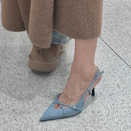 Maureen | Eleganta Blå Spetsiga Tå Slingbackskor – För Stil Och Komfort 2