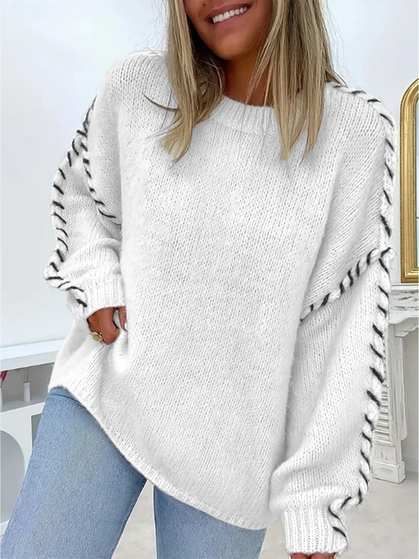 Stickad Tröja Dam - Varm och Chic Kabelstickad Design för Kalla Dagar-1