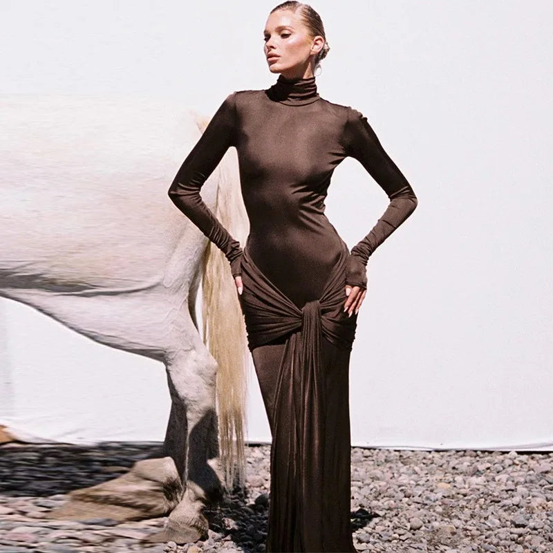 Nahlaida | Elegant Dam Bodycon Klänning – Hög Hals och Snörning för Fest 4